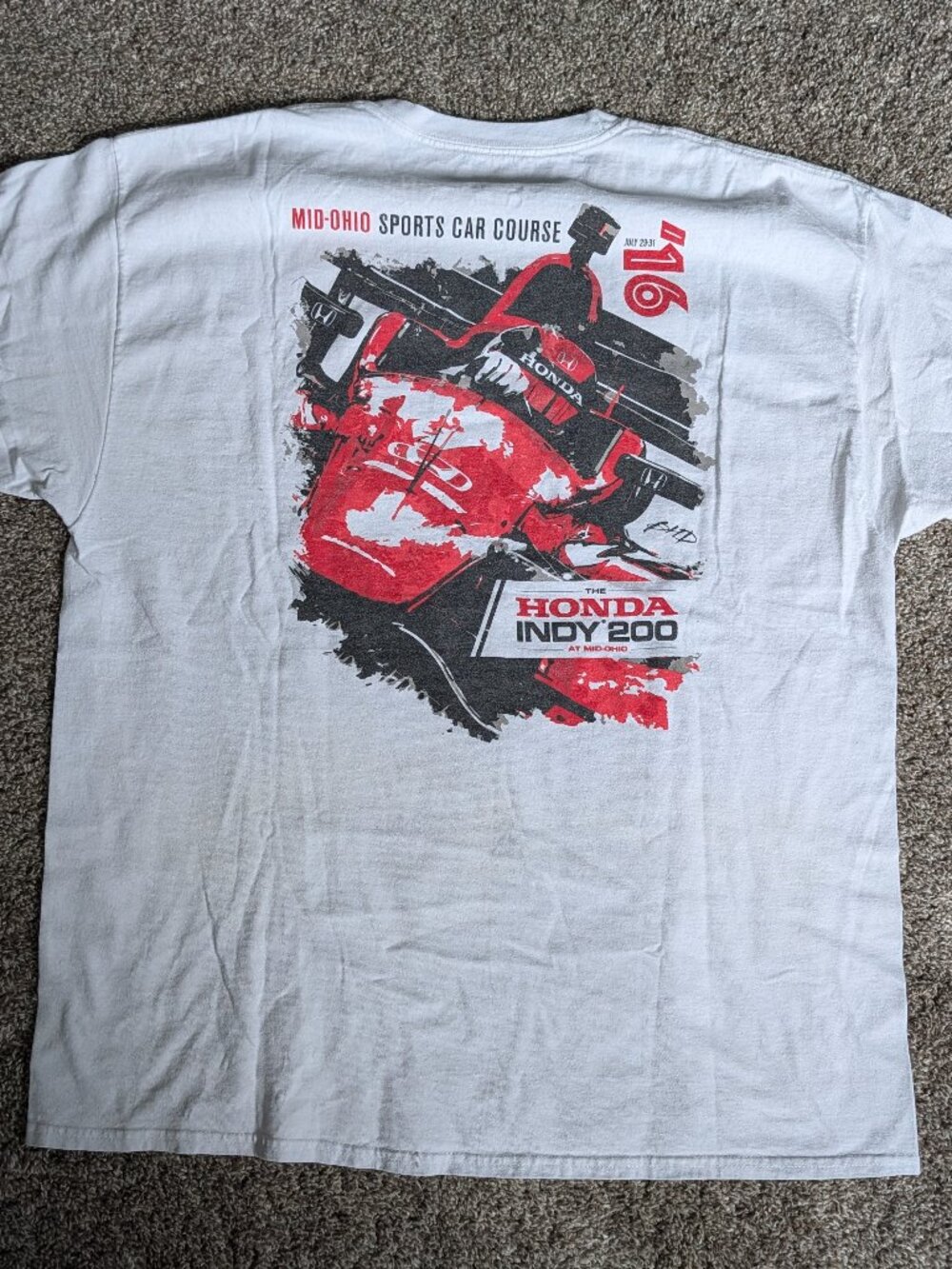 2016 Mid-Ohio Sports Car Course Size XL White Honda Indy 200 Short Sleeve Tee